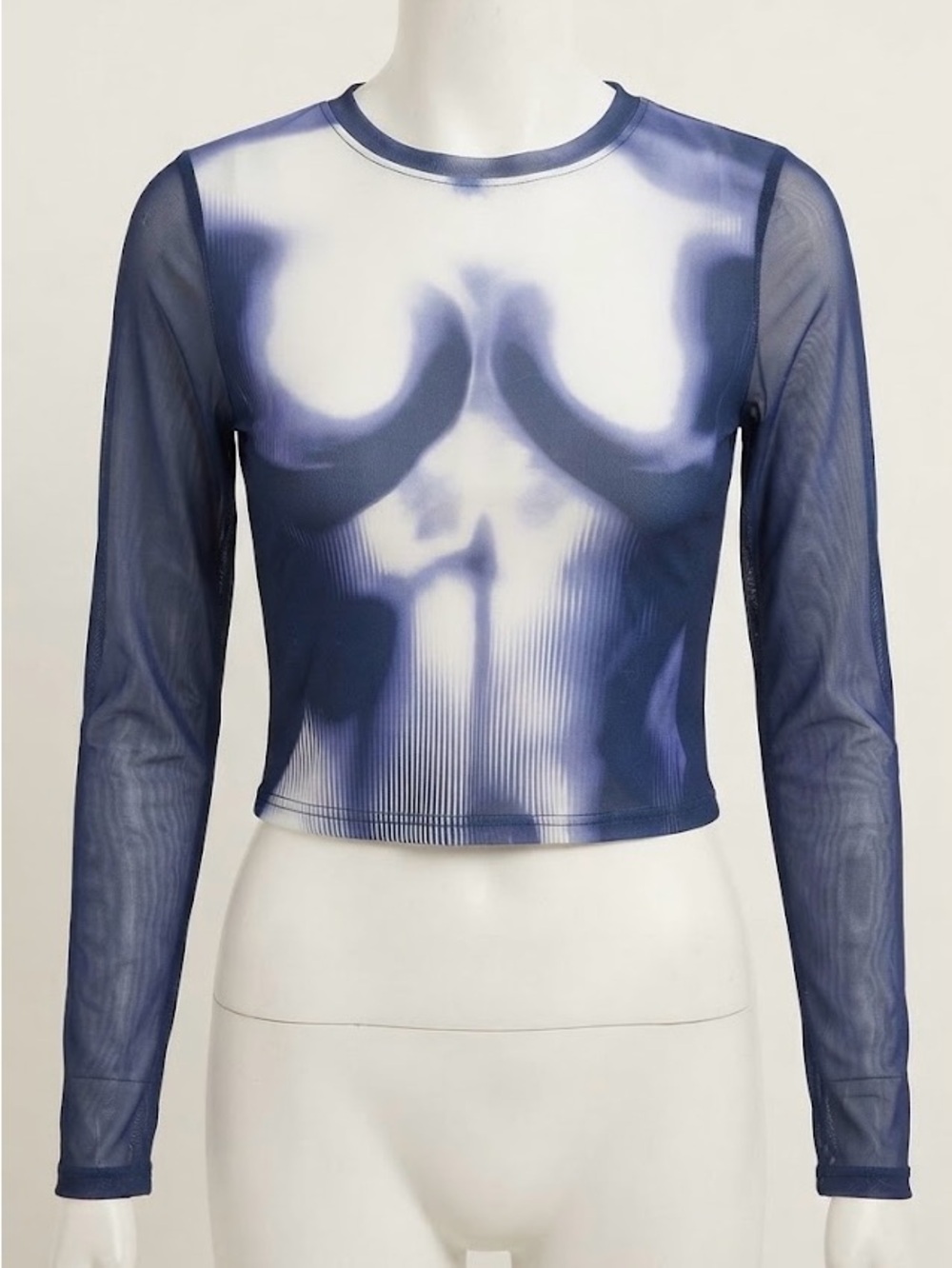 JPG style Body Map Print Graphic Top with Mesh Sleeves